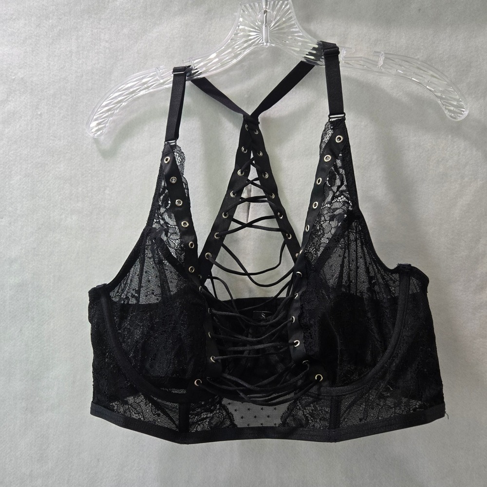 NWT Torrid Bralette Size 2 Black Lace Up Racerback Underwire Longline Goth #1084 - Picture 4 of 6